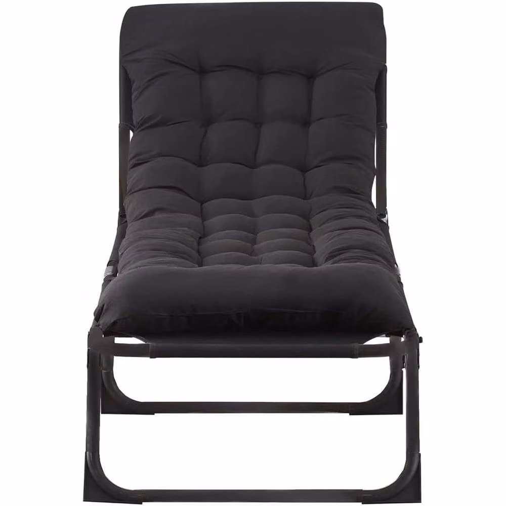 PAWNORA Double Folding Sun Lounger Recliners in Black with Weatherproof Cushions – 3