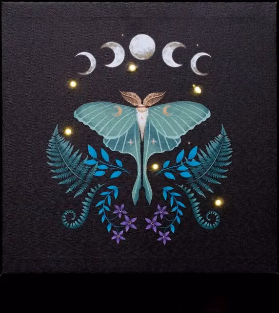 Something Different Luna Moth Light Up Canvas Illustration in Black, Blue and White