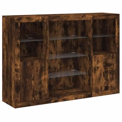 vidaXL Set of 3 Modern Sideboards with Integrated LED Lights in Smoked Oak Brown Engineered Wood
