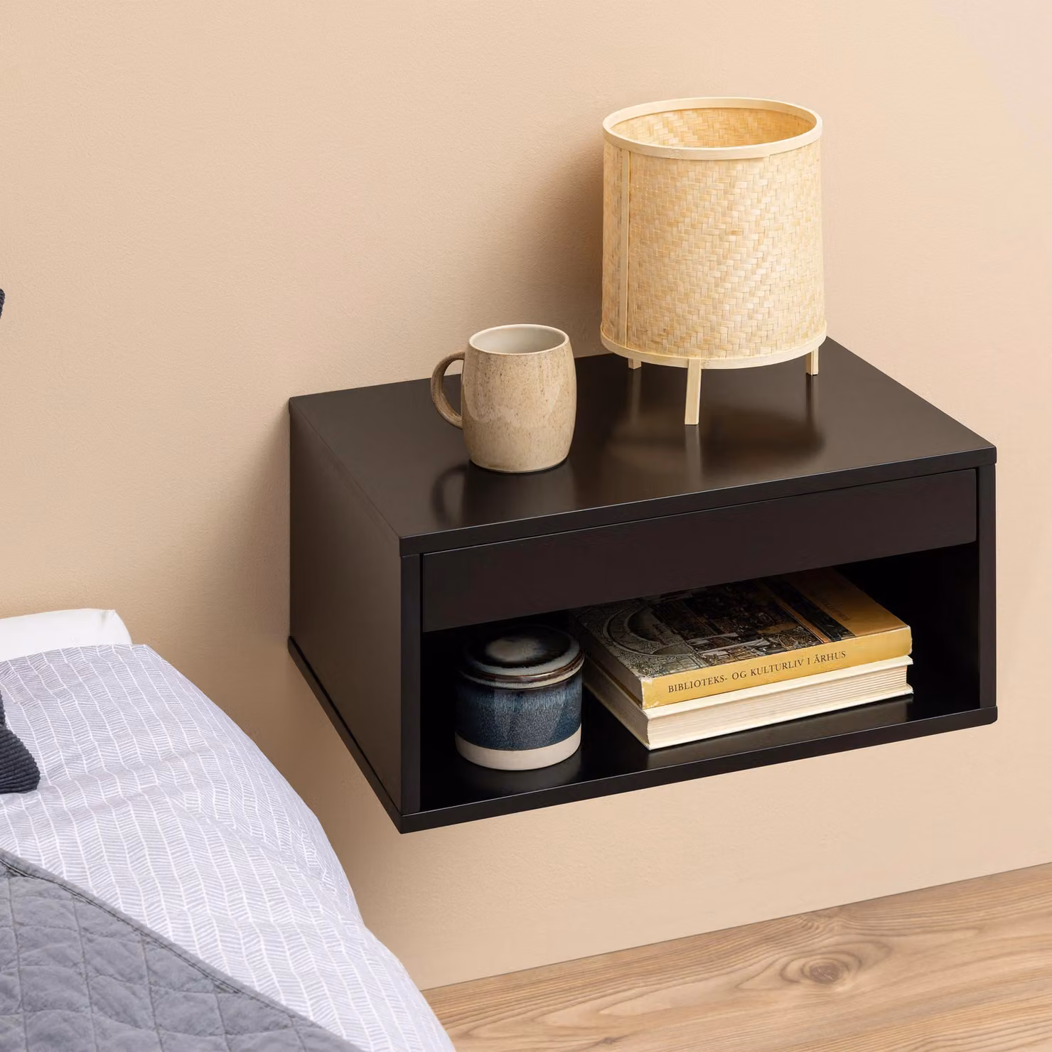 Furniture To Go Cholet Modern Wall Mounted Bedside Table with 1 Drawer in Black – 3