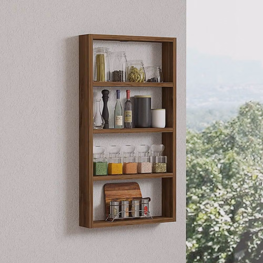 Calicosy LYA 4-Shelf Wall Mounted Wooden Shelf in Brown, Height: 80 cm – 2