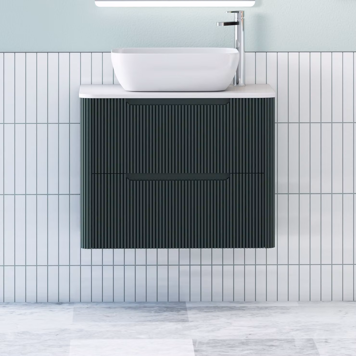 Royal Bathrooms Avenza Wall Hung Vanity Unit with Elva Basin, Moss Green and White, 2 Drawers, Depth: 80 cm