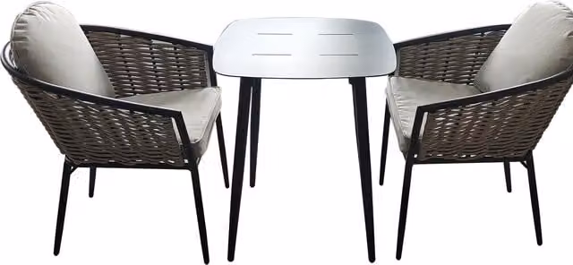 SHG Bolingbroke 2 Seat Bistro Table Set in Grey Aluminium and Beige Rattan