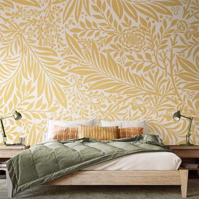 Origin Murals Trailing Ferns Art Nouveau Wall Mural in Soft Gold and Yellow