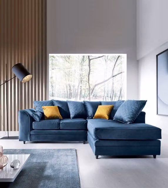 Abakus Direct Chicago Spill-Proof Velvet Right Hand Facing Corner Sofa in Dark Blue