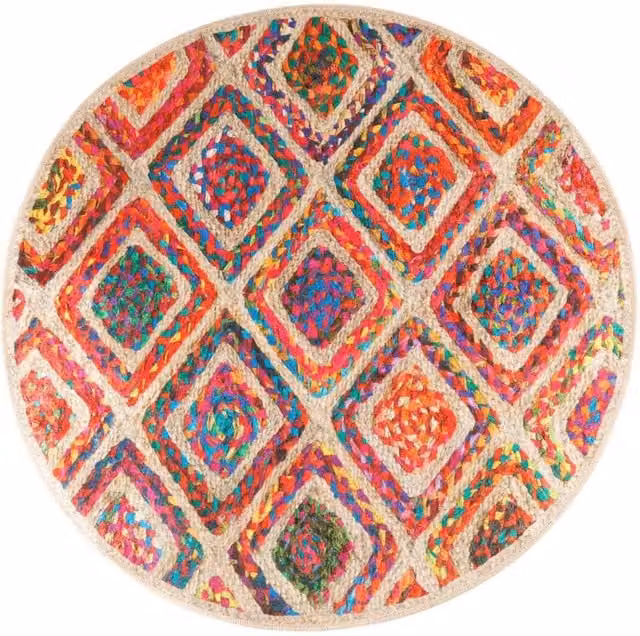 Berkfield Home Washable Multicolour Boho Round Anti Slip Rug, Diameter: 100 cm