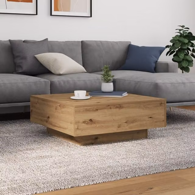 Berkfield Home Artisan Oak Coffee Table with LED Lights in Brown, W/D/H: 80 x 80 x 31 cm – 1
