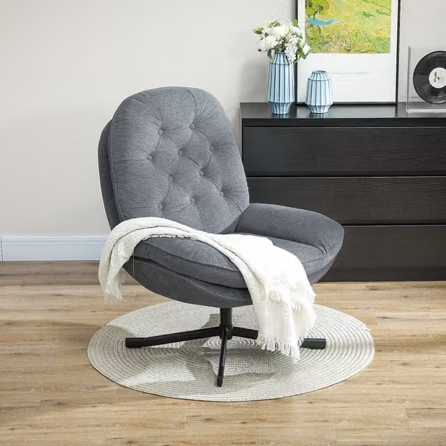 HOMCOM 360 Degree Swivel Tub Armchair in Grey Water-Repellent Chenille Fabric