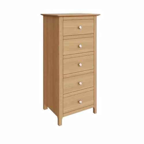 FWStyle Taberno Oak 5 Drawer Chest in Brown, H 102 x W 50 x D 40 cm