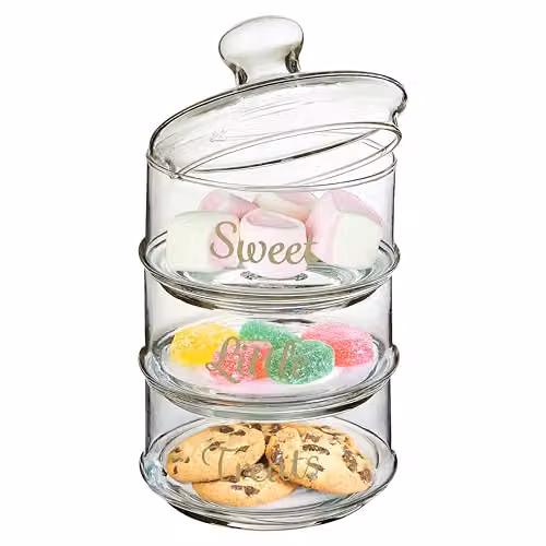 Orsina 3-Piece Stackable Glass Storage Jar Set with Airtight Bamboo Lids in Transparent and White – 1
