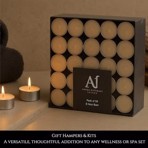 Aroma Naturals Unscented White Tealight Candles, Pack of 50, D3.72 x H2.5 cm – 6