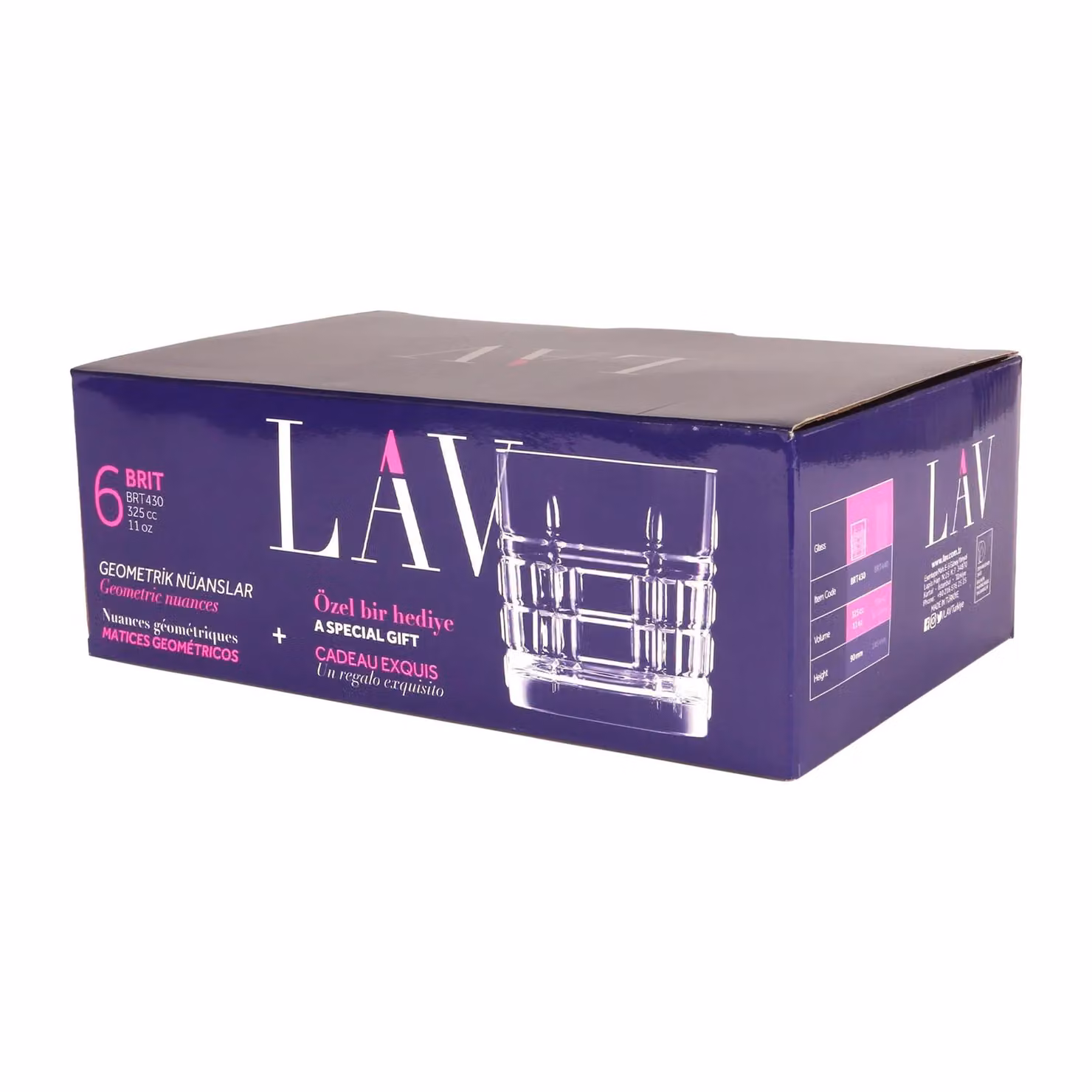 LAV Brit Geometric Whiskey Tumbler Glasses, Transparent, 325ml, Pack of 12 – 3