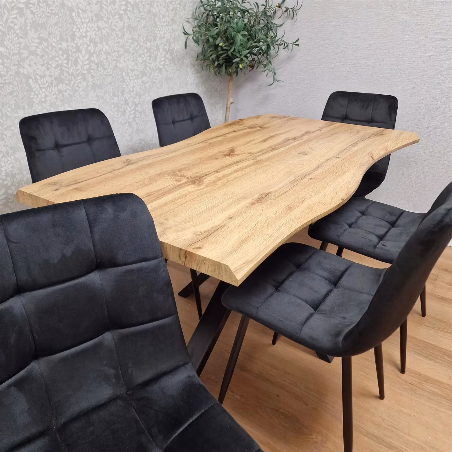 KOSY KOALA Brown Wooden Rectangular Dining Table with 6 Black Velvet Chairs, W/D/H: 120 x 77 x 75 cm – 2