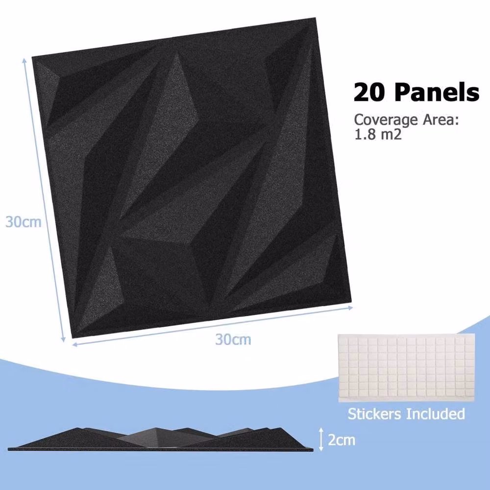 SPETLEK 20-Pack Black 3D Acoustic Felt Wall Panels, Geometric Square Soundproof Decoration, W/D/H: 30 x 30 x 2 cm – 2