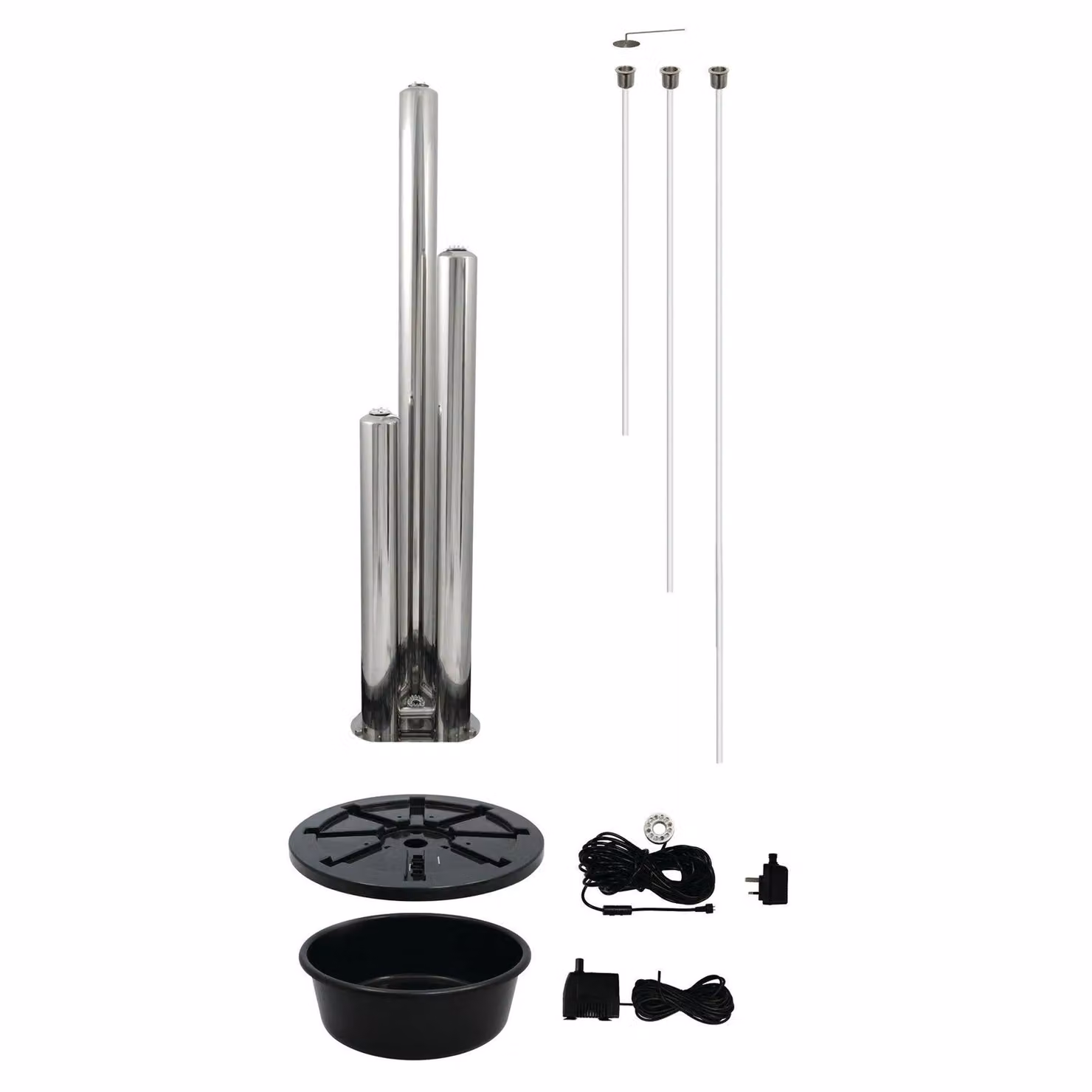 Primrose Fire & Water Stainless Steel Feature with Three Polished Tubes, Metallic Silver, Height: 135 cm – 3