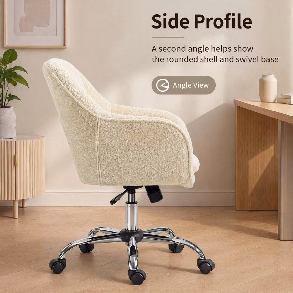 STILVORA Beige Bouclé Upholstered Task Chair with 360 Degree Swivel and Rocking Motion, W/D/H: 64 x 48 x 120 cm – 2