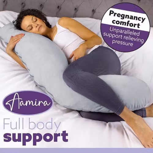 Aamira L Shaped Memory Foam Pregnancy Maternity Pillow with Velvet Cover, Light Grey, W/D/H: 145 x 25 x 25 cm – 6