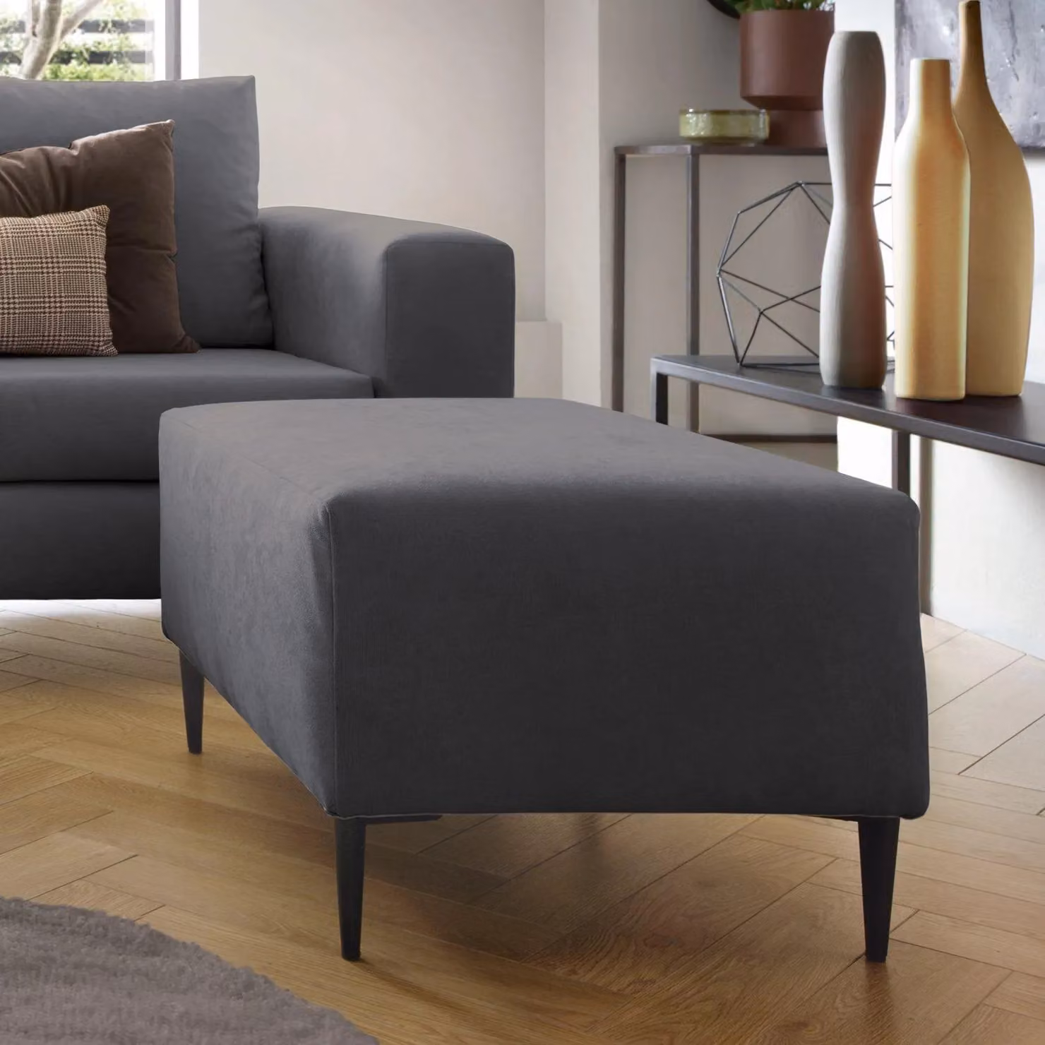 Abakus Direct Capri Reversible L-Shape Corner Sofa in Dark Grey with Matching Ottoman, W/D/H: 200 x 156 x 83 cm – 4