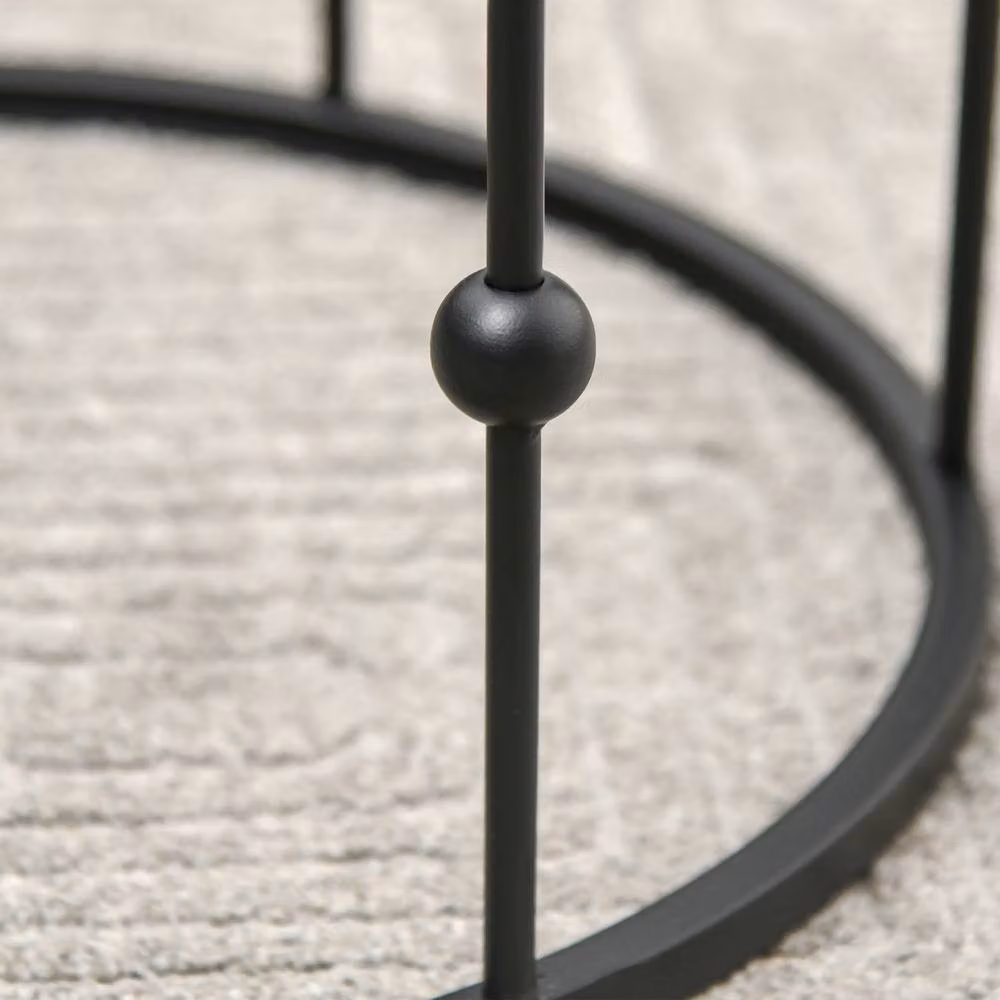 STILVORA Nesting Round Coffee Table Set of 2 with Black Glass and Metal Tops – 7