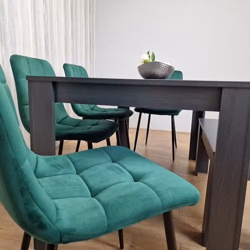 KOSY KOALA Modern 6 Seater Dining Set with Rectangular Grey Table, 4 Green Velvet Chairs and 1 Bench, W/D/H: 140 x 80 x 75 cm – 2