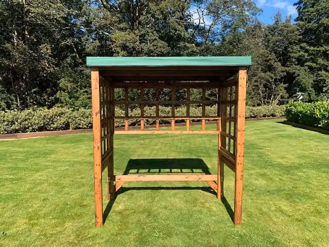 Charles Taylor Trading Wentworth Two Seat Garden Arbour with Solid Wood Frame and Removable Covers in Green and Brown