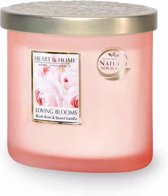 Heart and Home Loving Blooms Twin Wick Soy Wax Candle in Light Pink and Gold with Rose, Bergamot and Sweet Vanilla