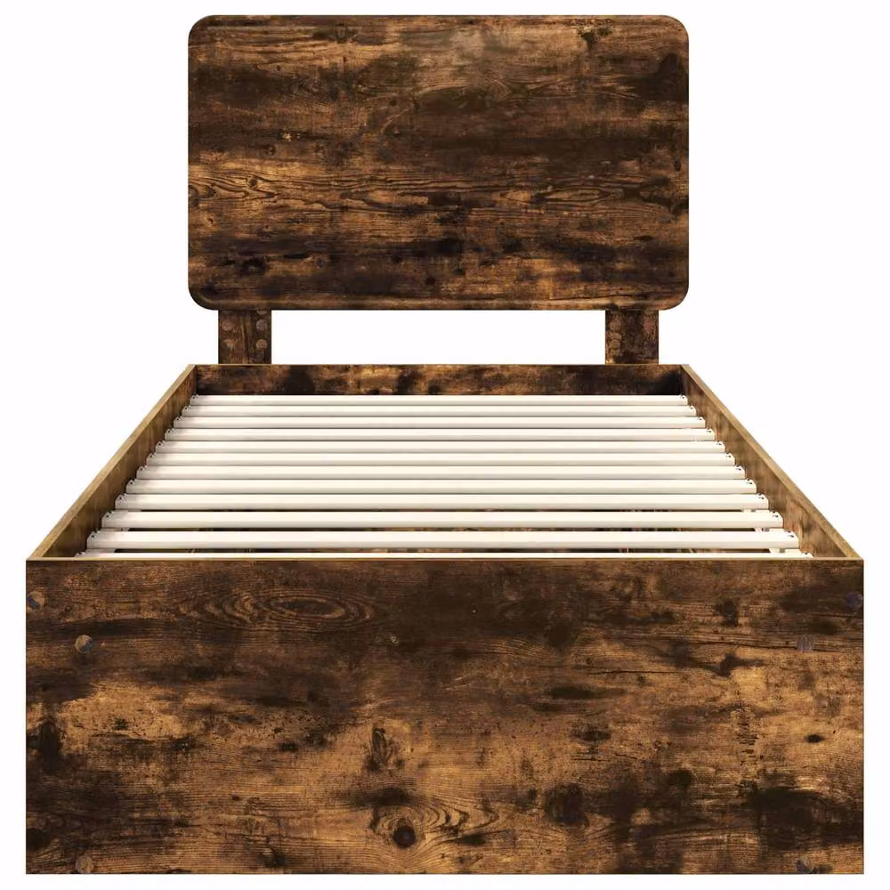 Berkfield Home Bed Frame with Headboard in Smoked Oak and Brown Solid Pine Wood, W/D/H: 90 x 200 cm – 3