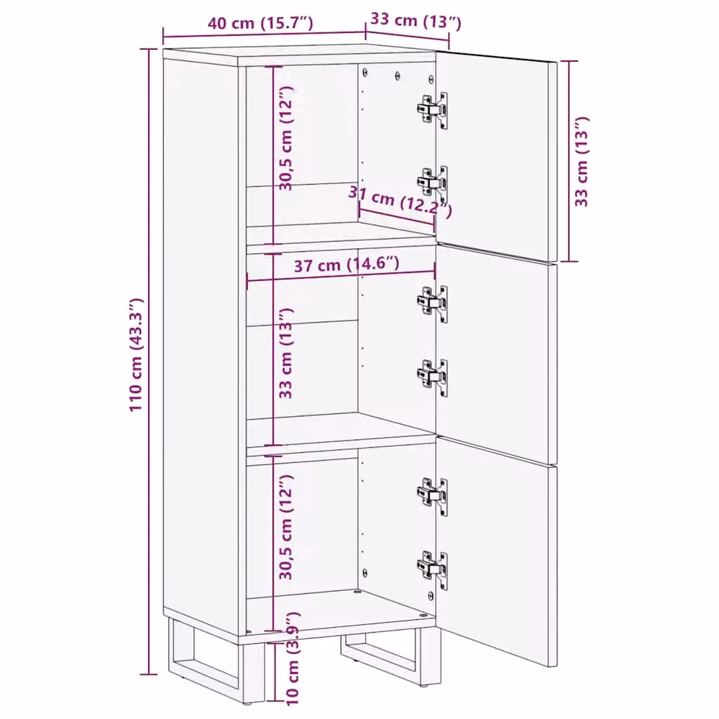 Berkfield Home Black Mango Wood Highboard W/D/H: 40 x 33 x 110 cm – 4