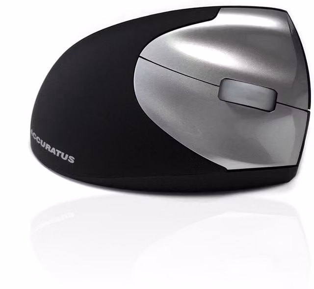 Accuratus Upright 2 Ergo Wireless 2.4GHz RF Mouse, Black and Silver