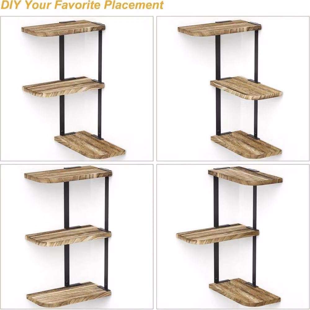 Kelvenix 3 Tier Industrial Corner Wall Mounted Iron Pipe Shelf in Brown – 2