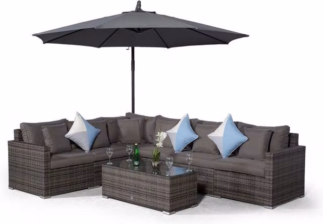 Giardino Havana 6 Seat Rattan Corner Sofa Set with Large Coffee Table in Grey and Brown