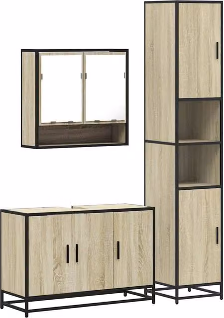 Berkfield Home 3 Piece Industrial Bathroom Furniture Set in Sonoma Oak and Brown