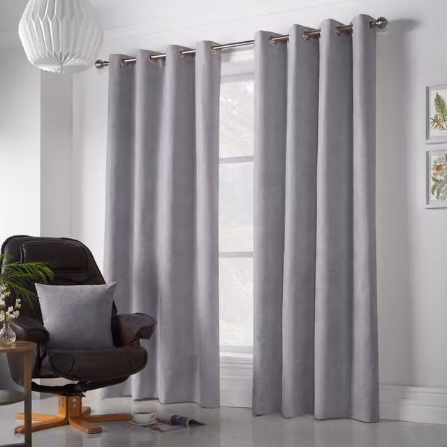 Terrys Luxury Living Velvet Chenille Eyelet Curtains in Silver, Width: 142 cm, Drop: 229 cm