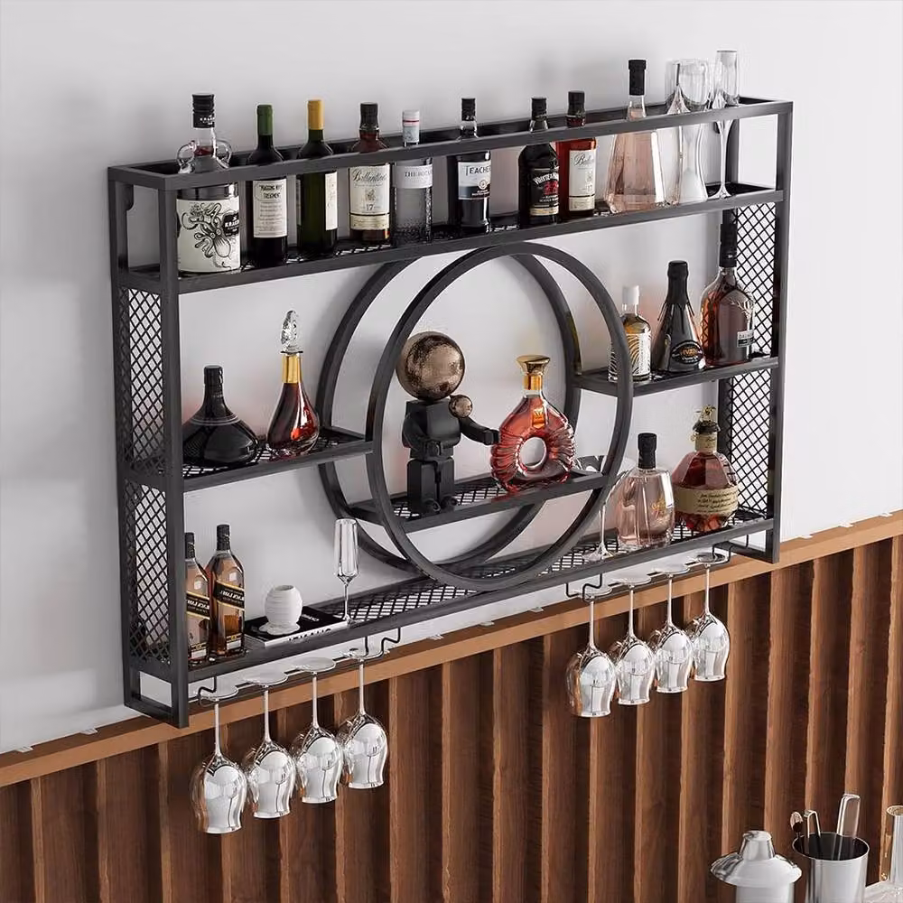 Ventryn Industrial Wall Mounted Metal Wine Rack Cabinet in Matt Black – 3