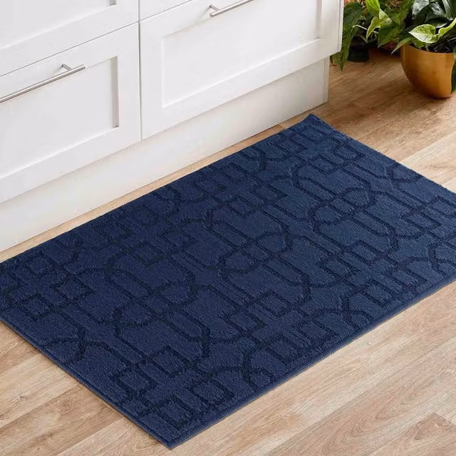RugsbyDesire Ivy Cubed Trellis Design Anti Slip Washable Doormat, Blue, W: 50 cm, D: 80 cm