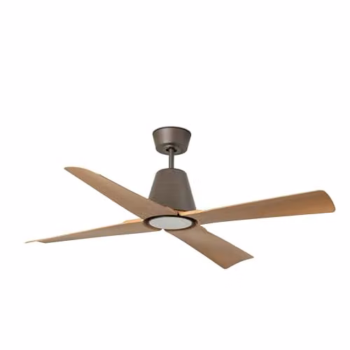Netlighting Typhoon Medium 3000K LED Ceiling Fan, Brown Wood and Metal, IP44 Rated with Remote Control