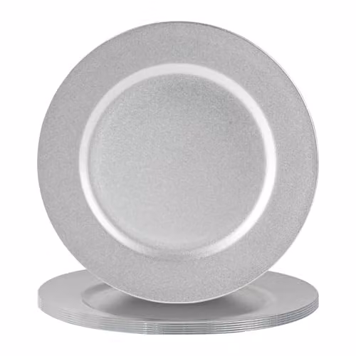 Argon Tableware Metallic Charger Plates in Silver, Pack of 6, Diameter: 33 cm