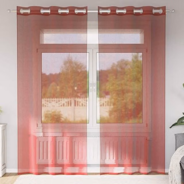 Berkfield Home Red Plain Voile Fabric Curtains with Eyelets, 2 Pack – 1