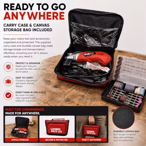 Lumberjack Oscillating Hobby Rotary Multi Tool with 120pc Accessory Set, Red – 7