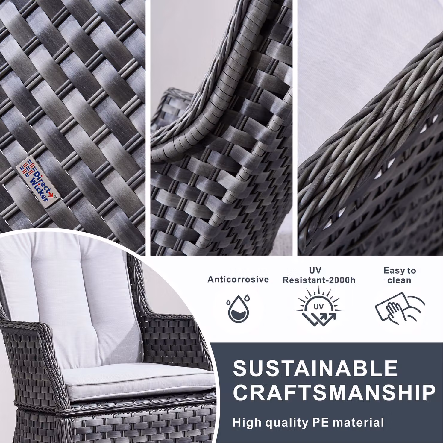 Direct Wicker 2-Piece Grey Aluminium Rattan Garden Chair Set – 4