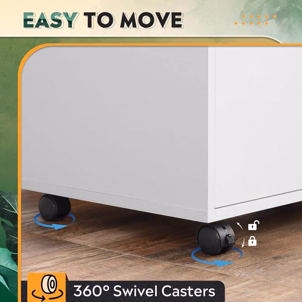 Rolipo 3 Drawer Mobile File Cabinet in White with Lock and Castors – 4