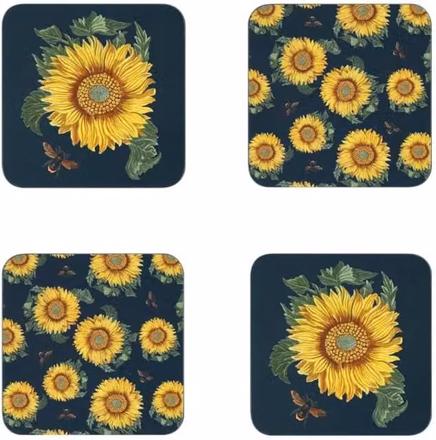 RHS Blue and Multicolour Floral Square Cork Coasters, Set of 4