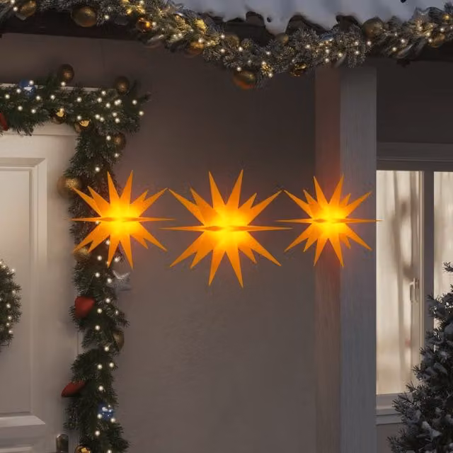 Berkfield Home Yellow LED Star Christmas Lights, 3 Piece Foldable Set – 1
