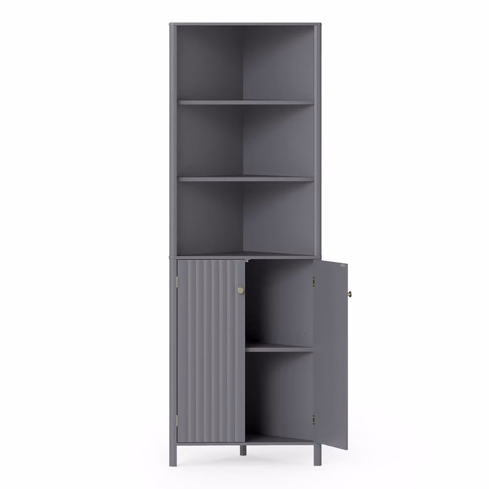 Costway Modern Grey Corner Storage Cabinet with 5 Shelves and Hinged Doors – 4