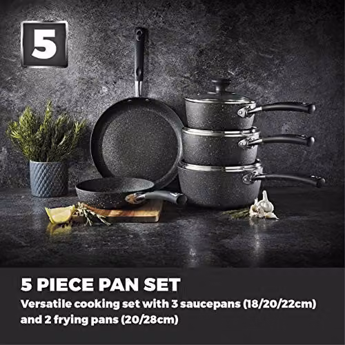 Tower Precision 5 Piece Non-Stick Aluminium Pan Set with Saucepan and Frying Pan, Black – 2