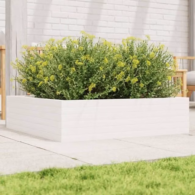 Berkfield Home White Solid Wood Pine Garden Planter Tub W/D/H: 90 x 90 x 23 cm