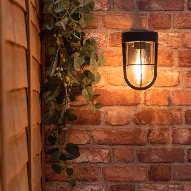 ValueLights Fanar Black Metal Lantern IP44 Rated Outdoor and Bathroom Wall Light with LED Bulb