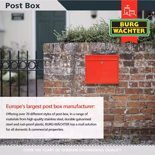 Burg-Wächter MB02R Red Elegance Wall Mounted Galvanised Steel Lockable Weatherproof Post Box W: 36 cm, H: 31 cm, D: 10 cm – 3