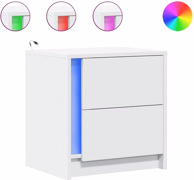 Berkfield Home Set of 2 Modern White Bedside Cabinets with Integrated LED Lighting and Matt MDF Finish