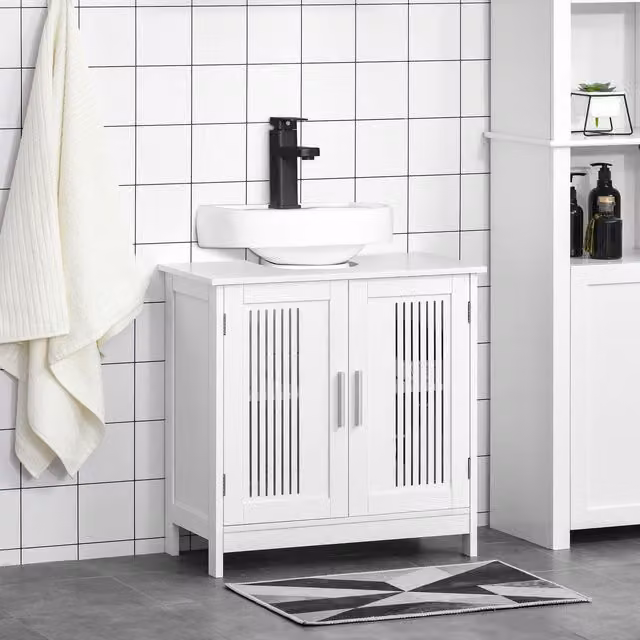 Kleankin White Under Sink Bathroom Pedestal Cabinet with Hinged Doors and Internal Shelves